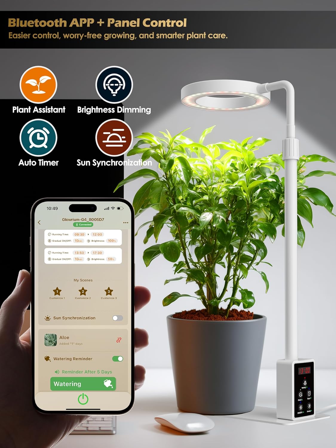 Grow Light with Stand, LED Plant Light for Indoor Plants, Full Spectrum Grow Lamp, Adjustable Height (White, 8W)