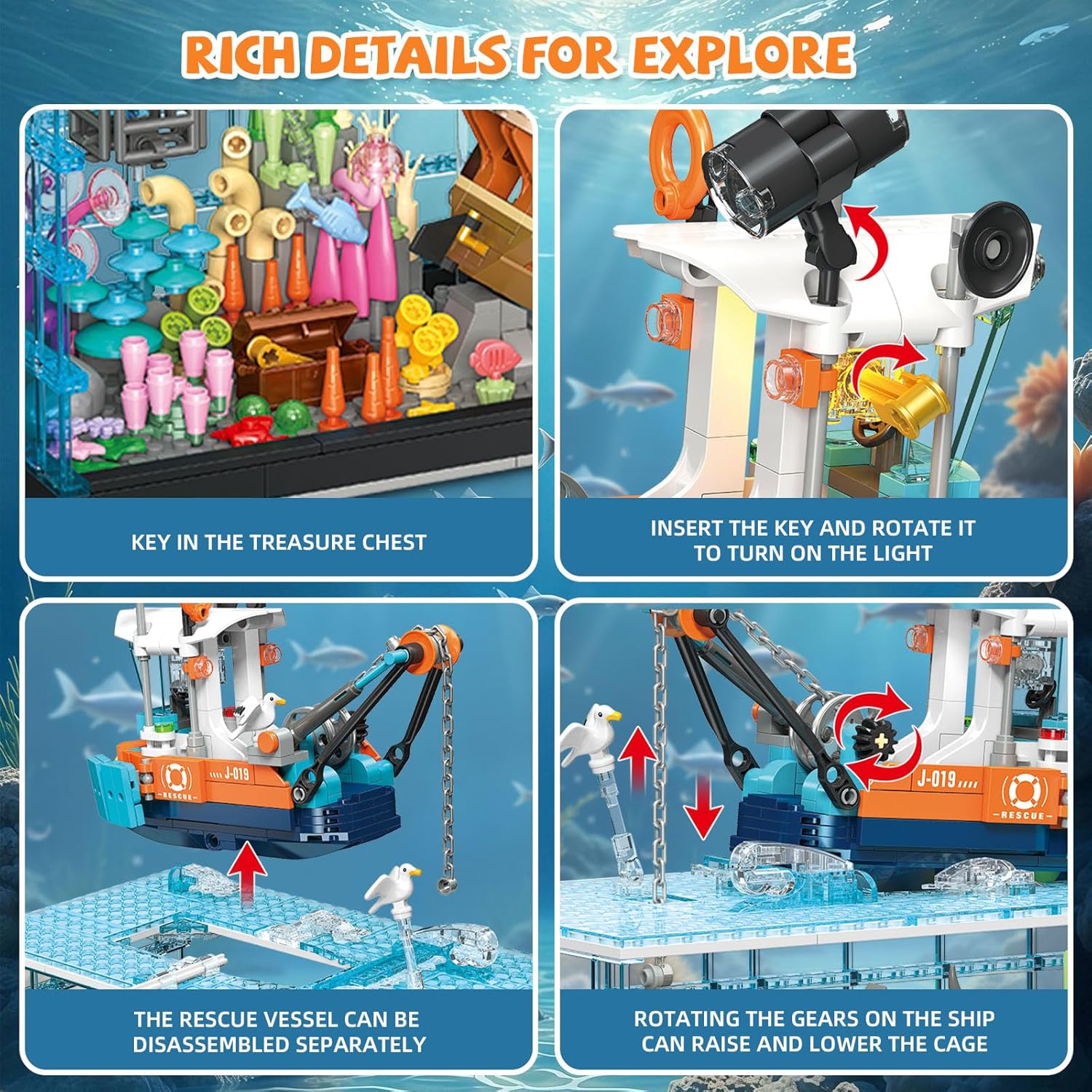 Fish Tank Building Set for Adults, 830PCS Deep Sea Aquarium Building Block Sets with Boat, Compatible with Lego, Education Toys with Shark and Jellyfish, Gift for Kids,Boys and Girls Age 14+