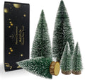 Desktop Miniature Christmas Trees Mini Pine Tree 5pcs with Snow and Wood Base for Xmas Holiday Party Home Tabletop Decor