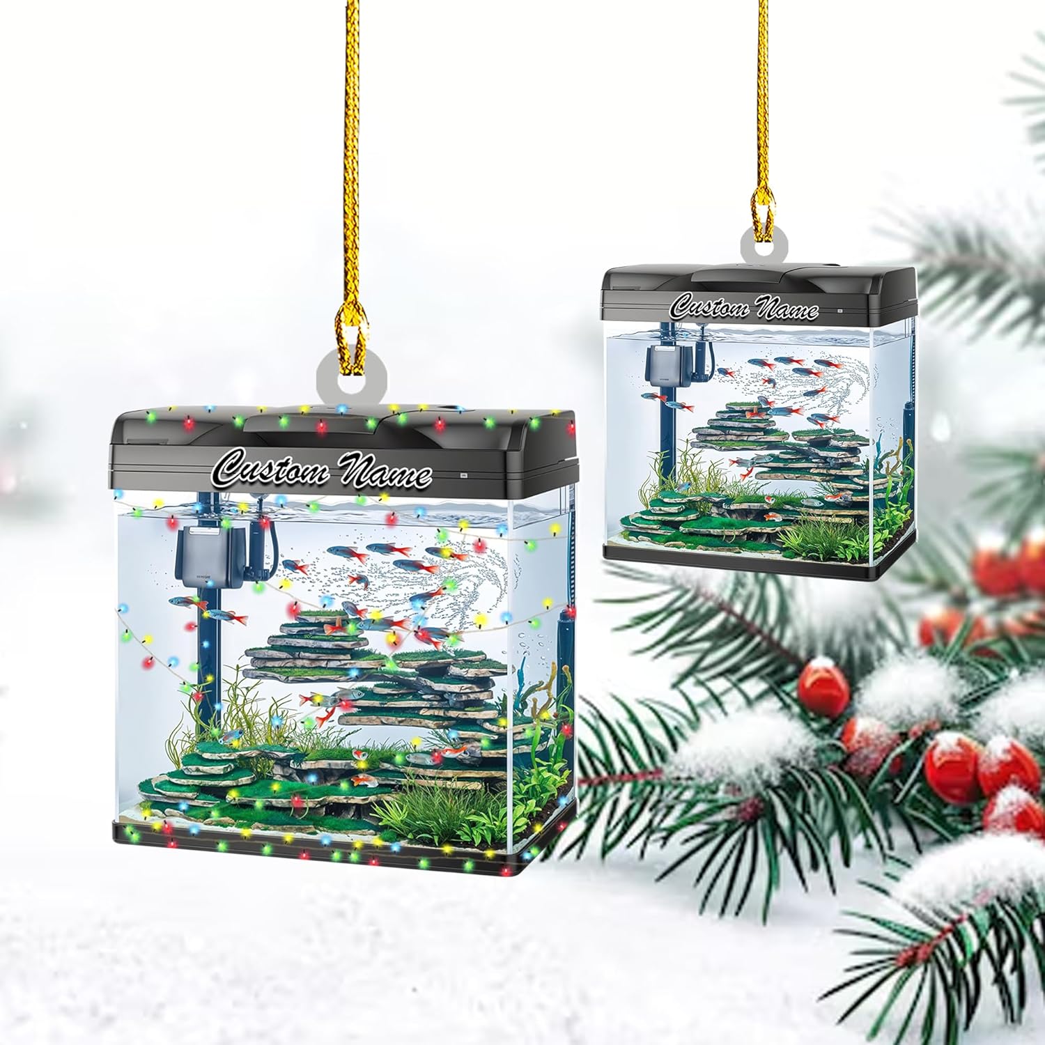 Personalized Aquarium Christmas Ornament, Fish Christmas Ornament, Gift for Fish Lover, Custom Aquarium Christmas Tree Keepsake, Kids First Gift Ideas, Pet Kids Ornament (AFT9)