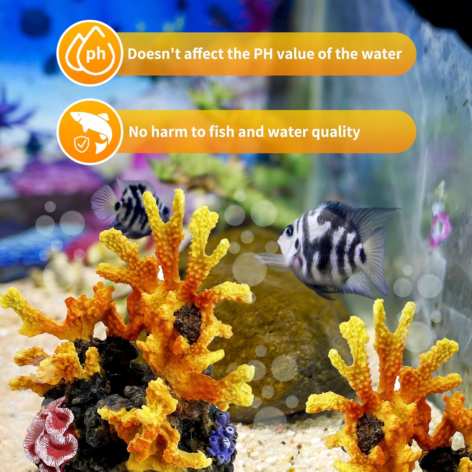 PINVNBY Aquarium Coral Reef Decor, Artificial Aquarium Coral Ornament Fish Cave Hideout Artificial Aquarium Plants Artificial Resin Fish Tank Accessories for Aquarium Landscaping (Yellow)