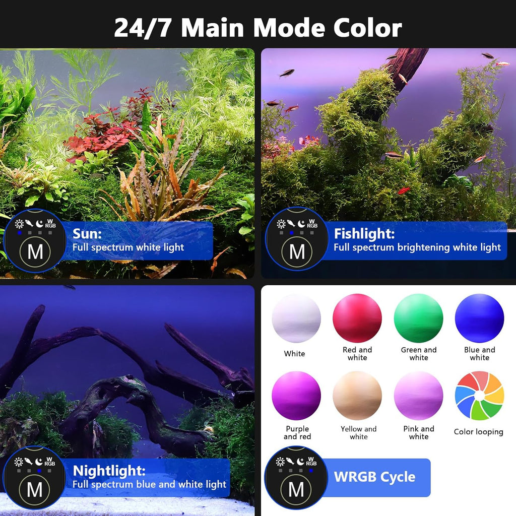 hygger New Mode 24/7 Timer LED Aquarium Light, Auto On Off Full Spectrum Fish Tank Light Fish Colorful/Sun/Nightlight/Wrgb Cycle Mode for Freshwater Plants Tank (for 45in~50in Long Tank)