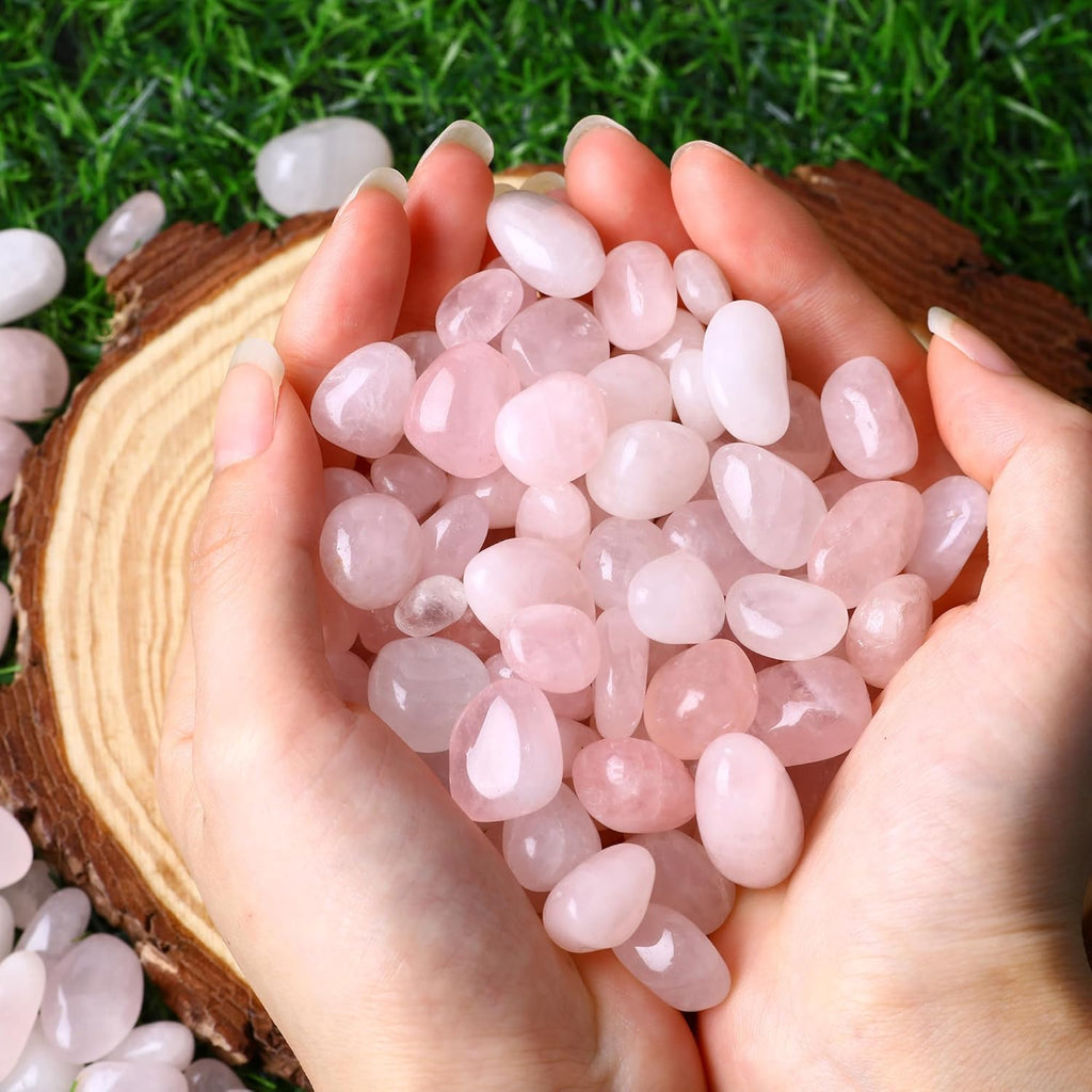 Polished Rose Quartz Crystals 0.62lb Natural Gemstones Crystal Bulk Tumbled Polished Stones Irregular Rocks Chakra Colorful Crystal Vase Filler Decoration Energy Reiki Beginner Gifts
