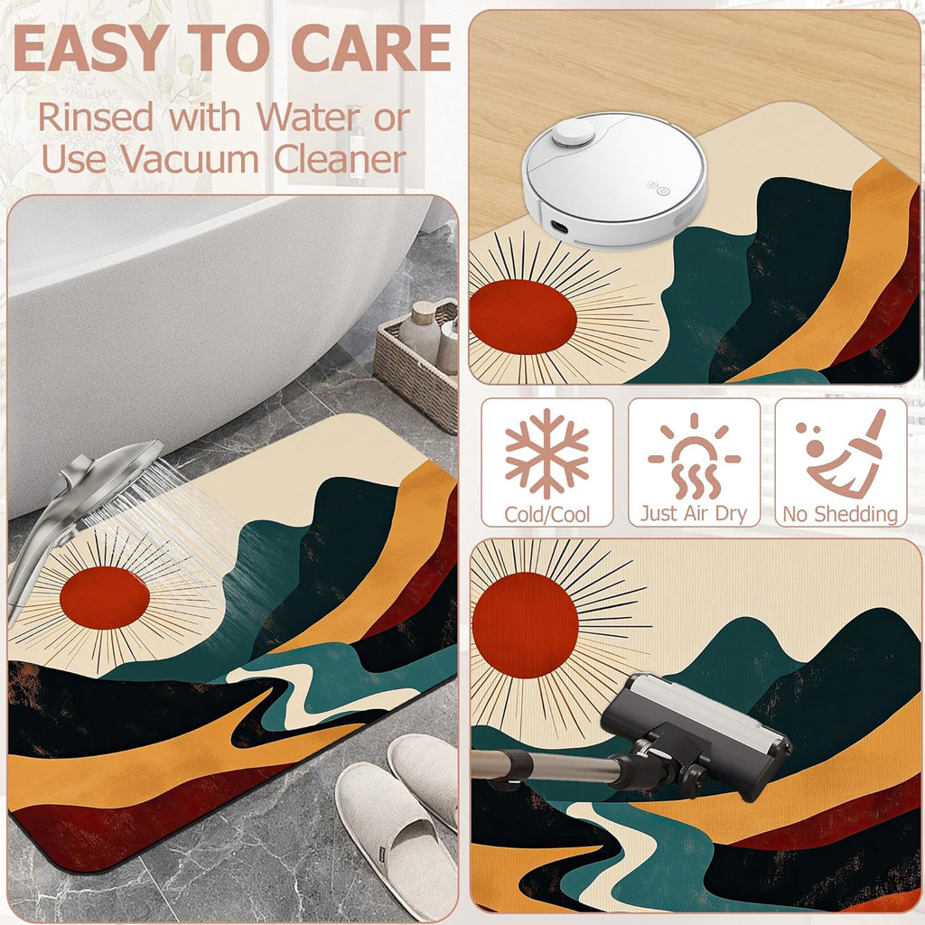 Diatomaceous Earth Bath Mat,Abstract Landscape Bath Rugs,Layered Mountain Non-Slip Thin Absorbent Fast Drying Easy to Clean for Bathroom Laundry Home Kitchen Door Mat 17x29.5Inch