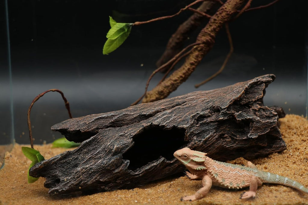 AQUA KT Reptile Hideout Tree Trunk Hollow Log Cork Bark for Lizard Bearded Dragon Snake Chameleon Hermit Crab Leopard Gecko Terrarium Habitat Decoration
