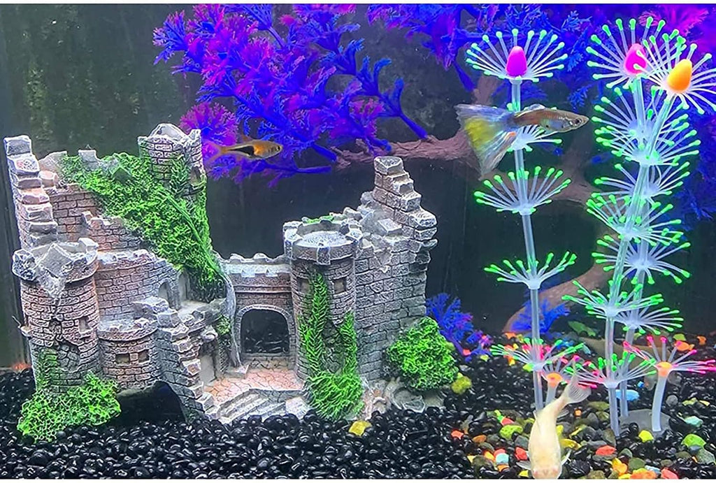 Aquarium Resin Castle Decoration, Castle Hideouts Stone Cave Hide House Fish Tank Aquarium Accessories for Betta Shrimp Turtle
