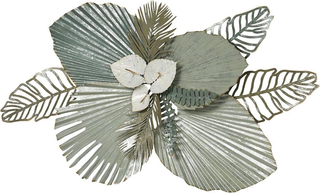 Touch of Class Mystic Tropics Floral and Leaf Metal Wall Sculpture | Tropical Style Sculpture Decor for Bedroom, Living Room, Bathroom, Entryway, Hallway