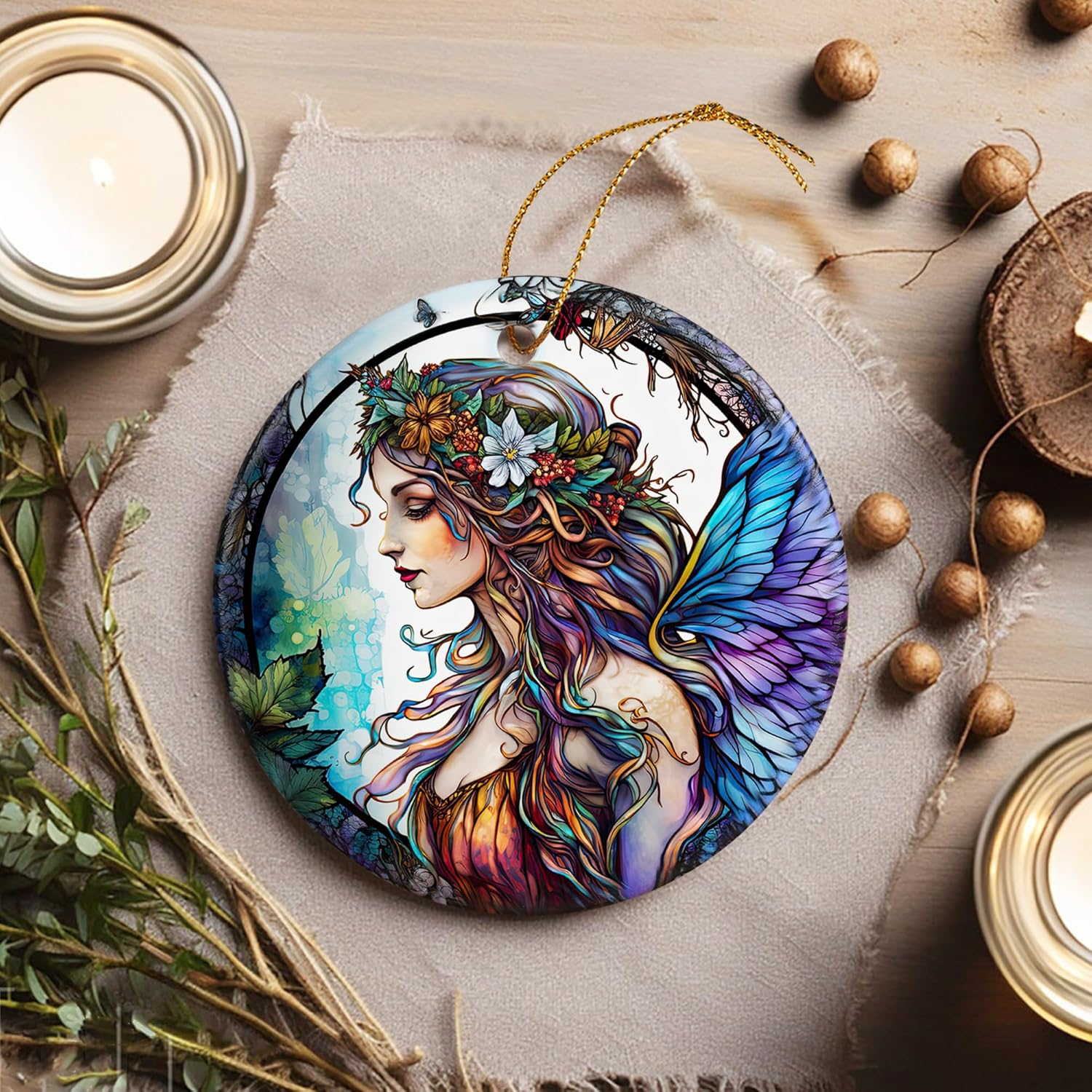Stained Ceramic Fairy Ornament - Fairy Christmas Ornaments - Christmas Tree Ornaments - Christmas Decorations - Fairy Decor for Office, Room, Home - Holiday Present Ideas - B