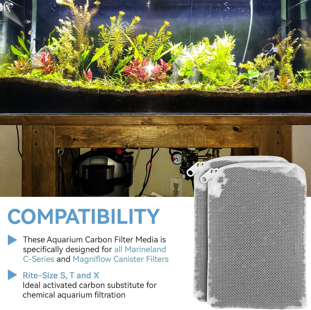 6 Pack Aquarium Activated Carbon Bags, Chemical Aquarium Filter Media, Activated Charcoal Fit for Marineland All C-Series and Magniflow Canister Filters, Rite-Size S, T and X, Fish Tank Carbon Filte