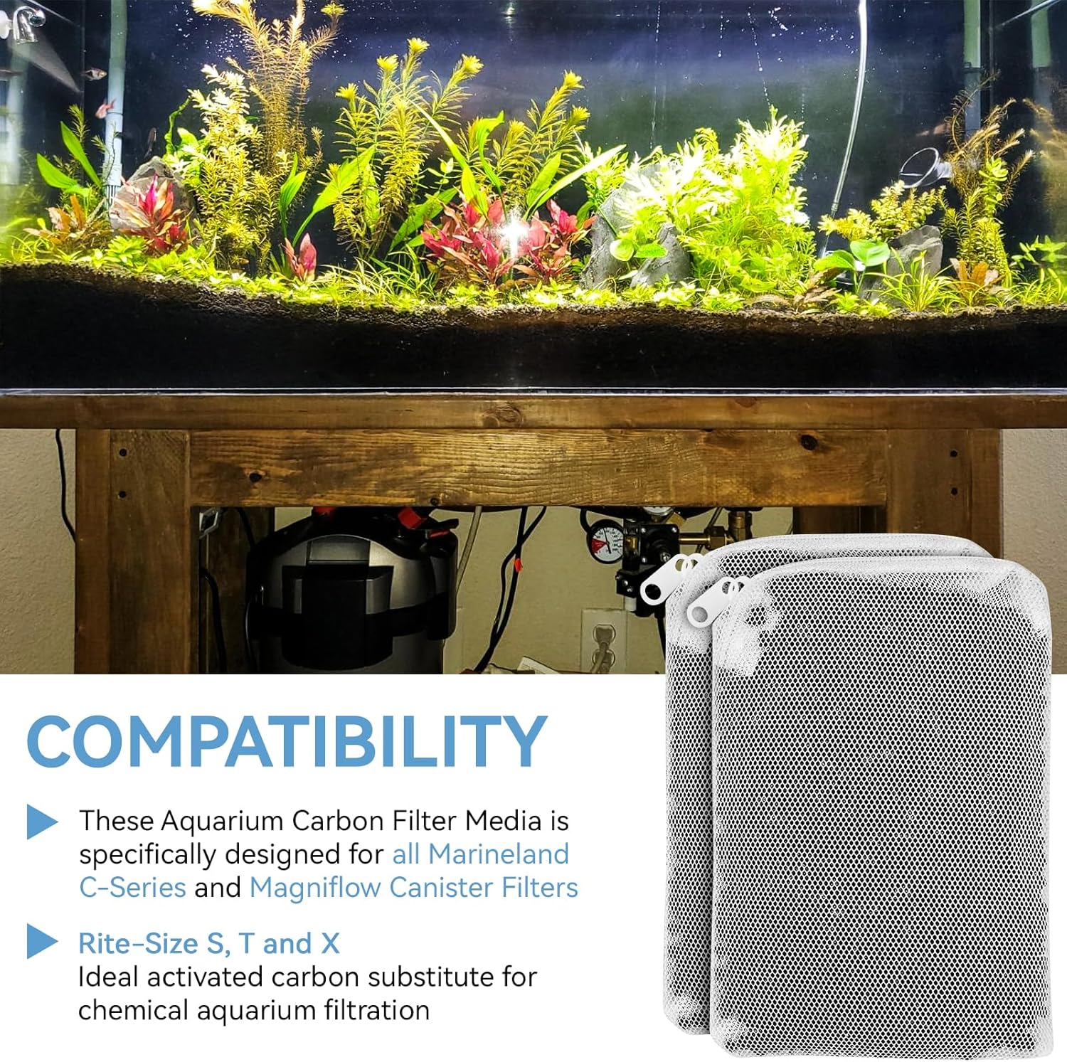 6 Pack Aquarium Activated Carbon Bags, Chemical Aquarium Filter Media, Activated Charcoal Fit for Marineland All C-Series and Magniflow Canister Filters, Rite-Size S, T and X, Fish Tank Carbon Filte