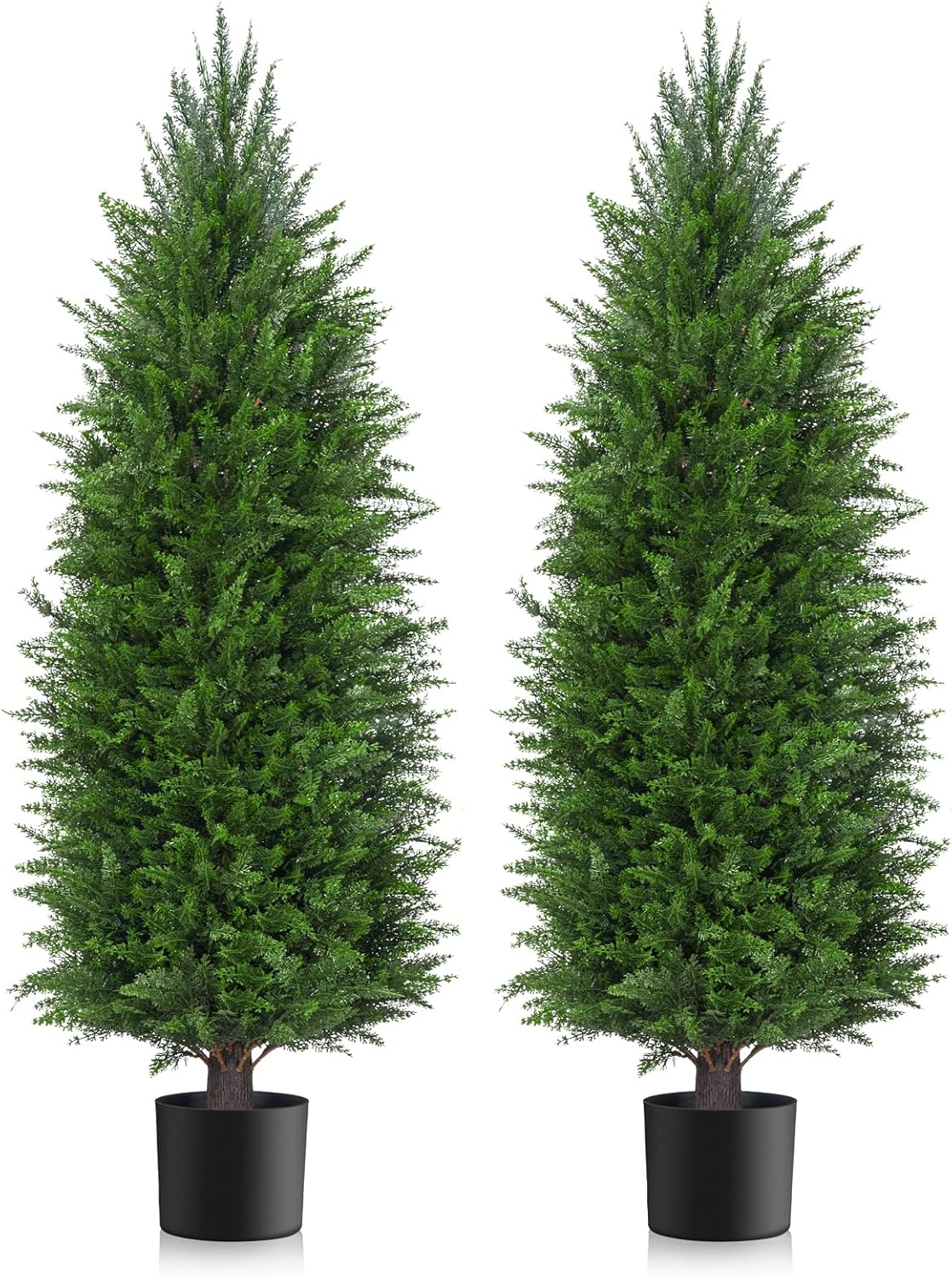 4FT Artificial Topiary Cedar Plants Outdoor, Faux Pine Trees UV Resistant and Potted, 48 Inch Tall Fake Shrubs Evergreen for Front Porch Decor Set of 2
