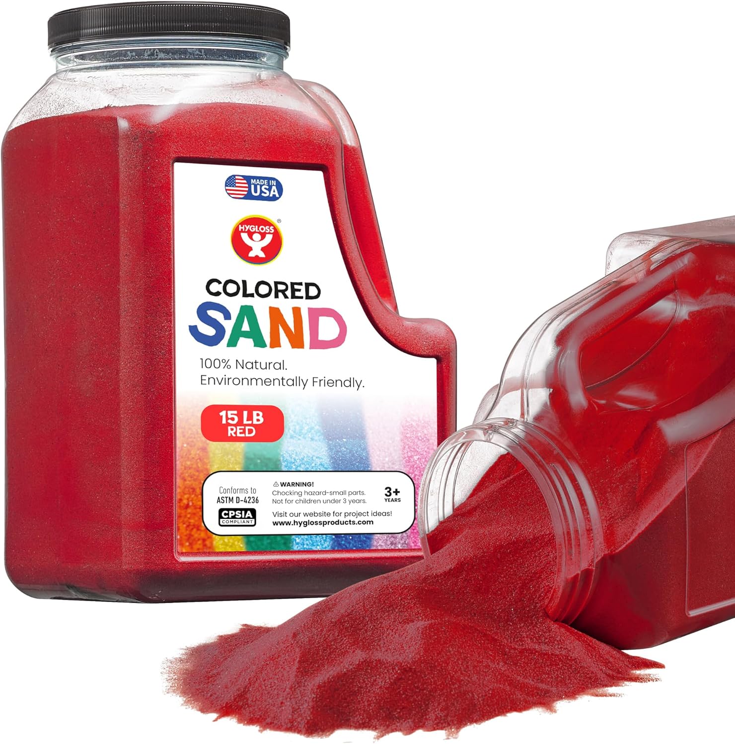 Hygloss Colored Sand for Crafts - 15 lb Bottle, Red - Vibrant Colorful Fine Sensory Play Sand Art Kits for Kids - Classroom Activities for Children 3 4 5 6 7 8 9 10 11 12 - Safe for Ages 3+