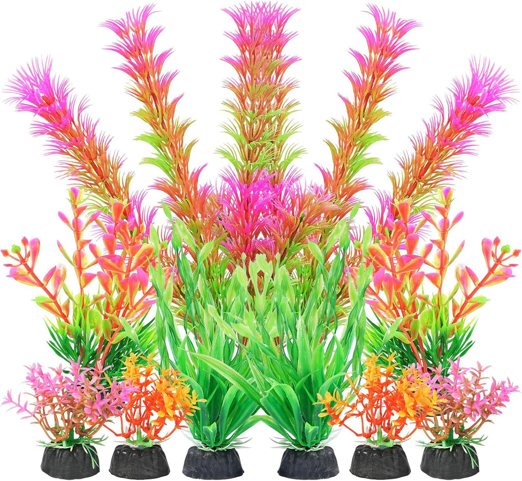 AQUANEAT Artificial Fish Tank Plants, Aquarium Decorations, Pink Plastic Accessories, 10pcs