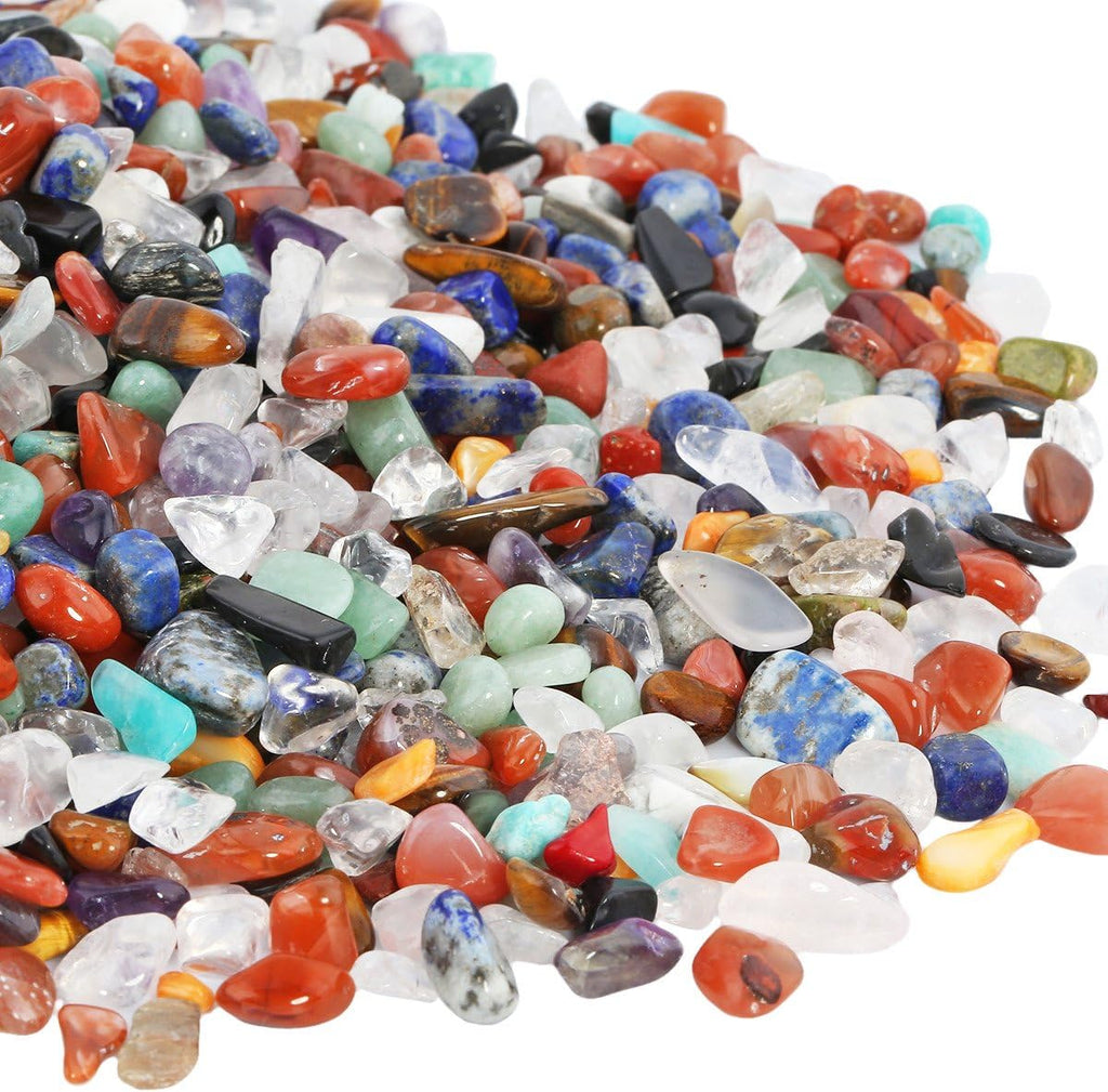SUNYIK Assorted Tumbled Chips Stone Crushed Crystal Quartz Pieces Irregular Shaped Stones 1pound(about 460 gram)