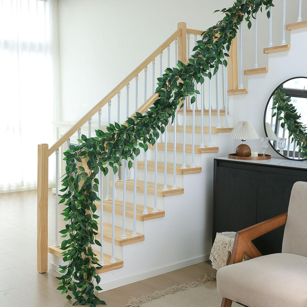 Mizii 3 Packs Artificial Vines Garland 42'' Fake Ficus Vine Greenery Garland Silk Green Leaves Decoration Faux Hanging Plants for Wedding Table Centerpieces Wall Room Decor (42in)
