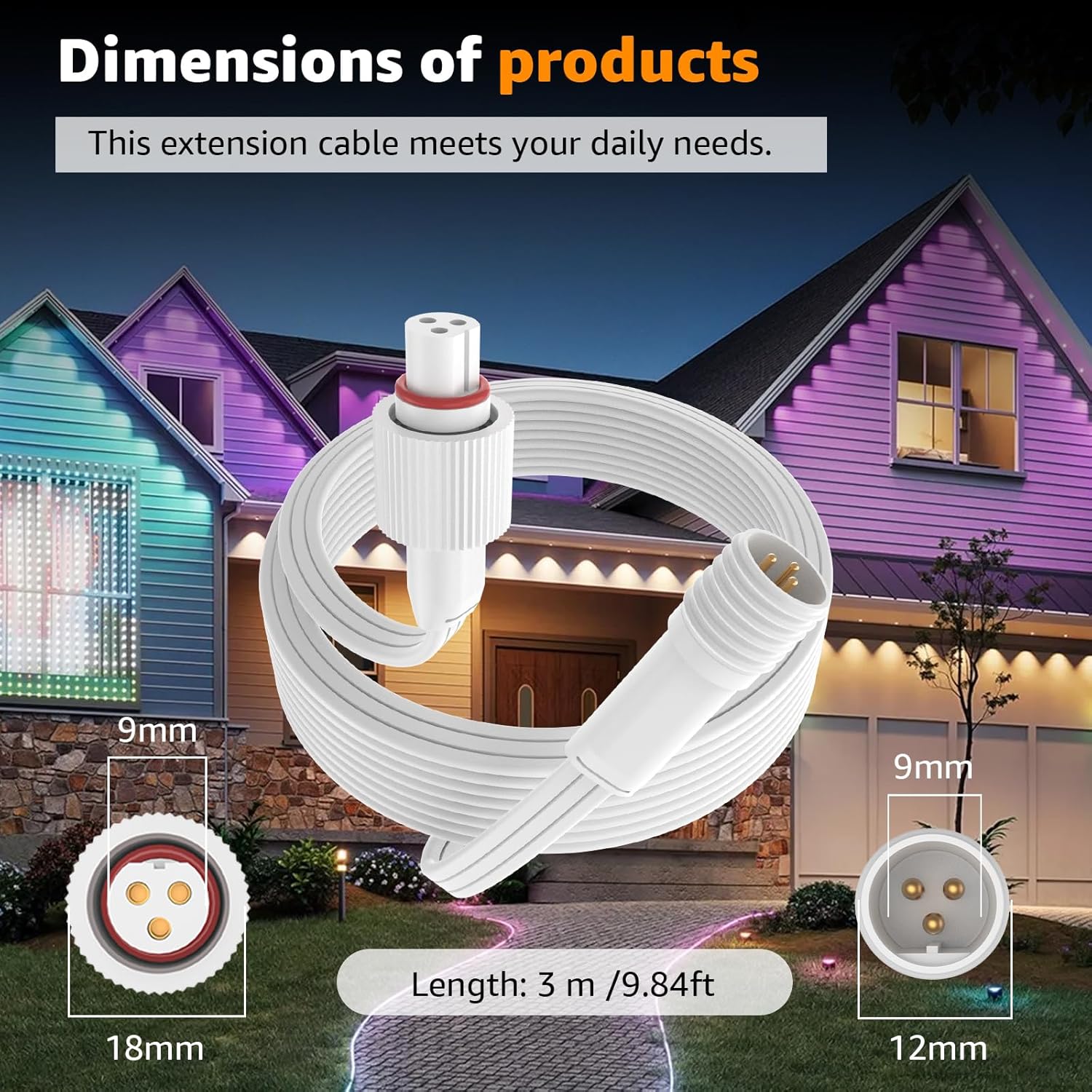 Extension Cable for Govee Outdoor Lights, IP68 Waterproof Extension Cord, Compatible with Govee H705A H705B H705C and Other Permanent Outdoor Lighting Systems (10FT)