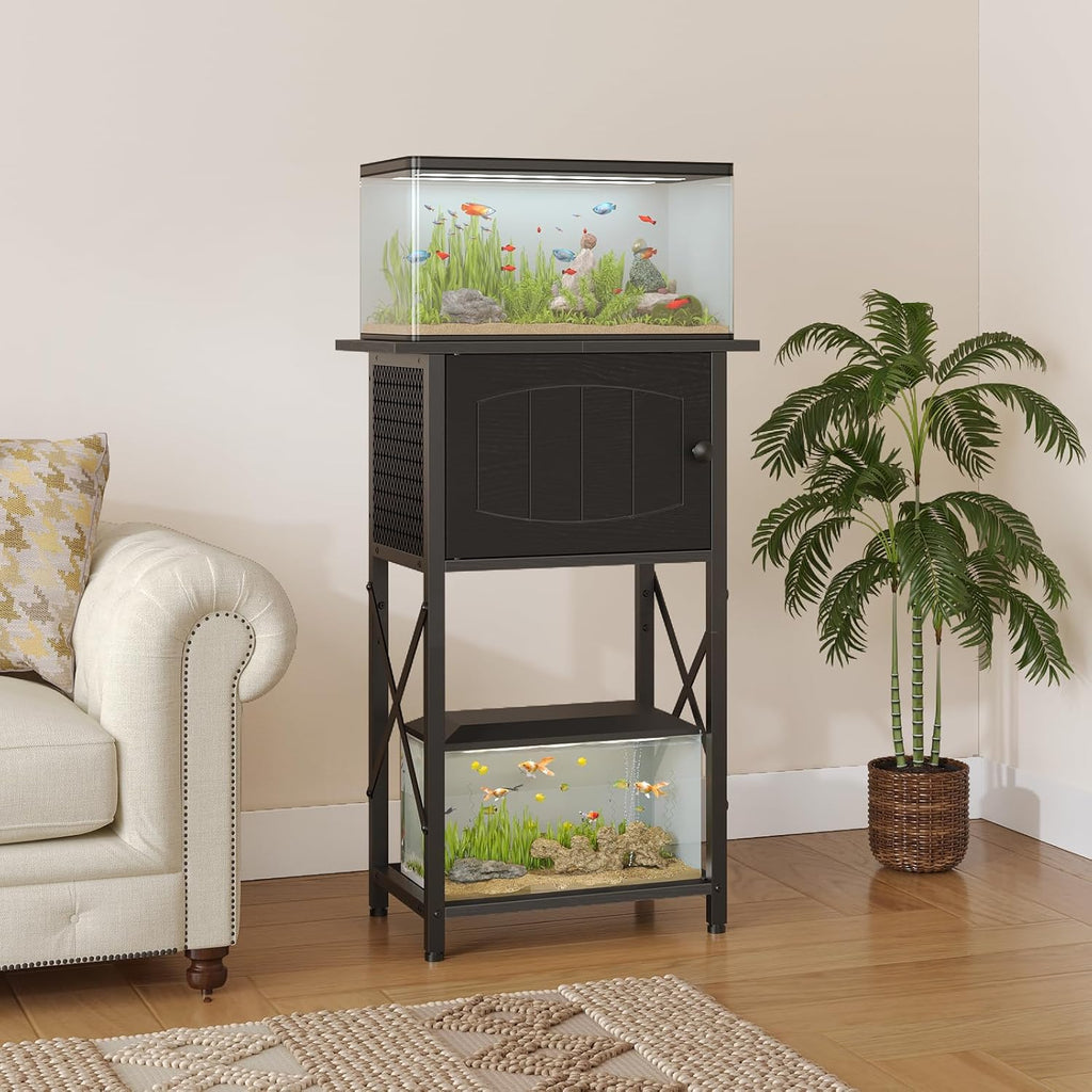 HOOBRO 10 Gallon Aquarium Stand, Fish Tank Stand with Cabinet Storage, Reptile Turtle Tank Stand with Metal Frame, 20.5" L x 11" W , 220 LBS Capacity, Black BB28FT01