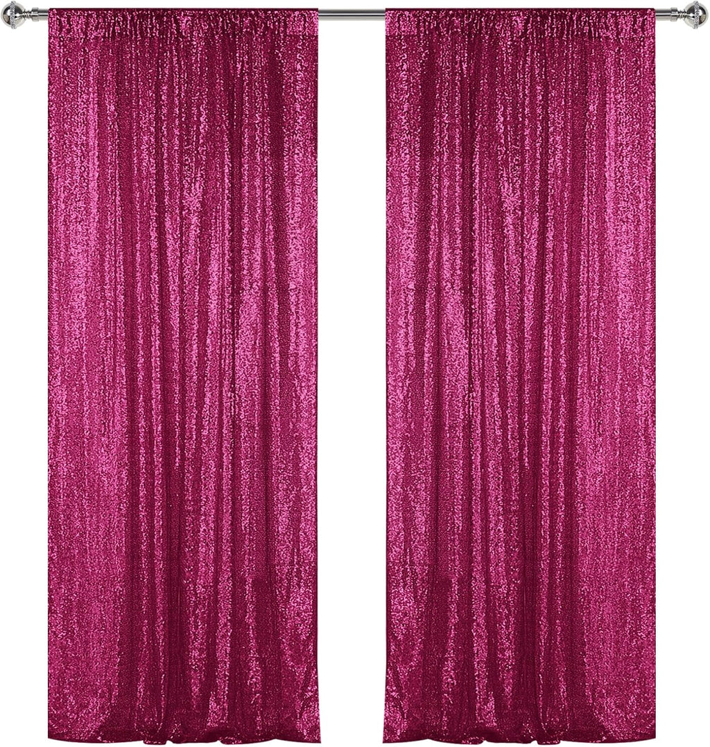 Sugargirl Fuchsia Sequin Backdrop Curtain 2 Panels 2FTx8FT Glitter Fuchsia Background Drapes Sparkle Photography Backdrop for Party Wedding Birthday Wall Decoration