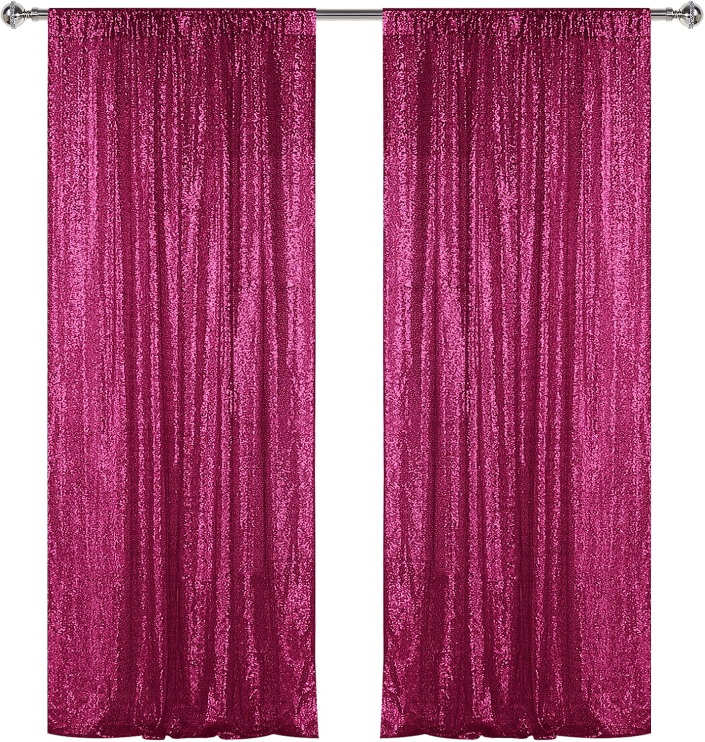 Sugargirl Fuchsia Sequin Backdrop Curtain 2 Panels 2FTx8FT Glitter Fuchsia Background Drapes Sparkle Photography Backdrop for Party Wedding Birthday Wall Decoration