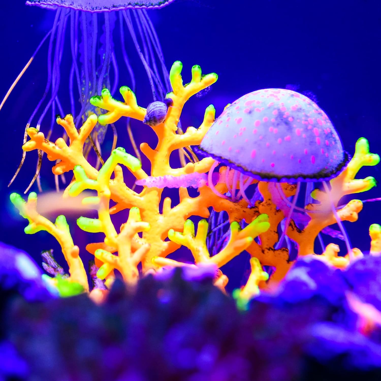VOCOSTE Soft Silicone Glowing Aquarium Mushroom Coral, Fluorescence Aquatic Artificial Coral for Fish Tank Decoration, Pink