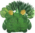 81 Pieces 10Kinds Artificial Tropical Leaf Jungle Leaves Plant Safari Leaves Decorations Fake Palm Golden Leaf with Stems for Hawaiian Luau Party Table Beach Birthday Wedding Theme Party Decorations