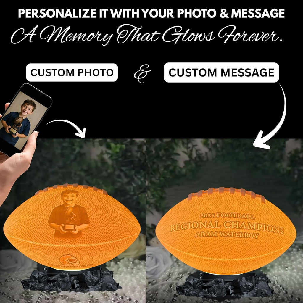 Personalized American Football Lamp with Custom Photo & Text – Sports Night Light for Kids & Adults | Boys Room Decor | Gamer Desk Light | Football Gift for Players, Fans & Coaches