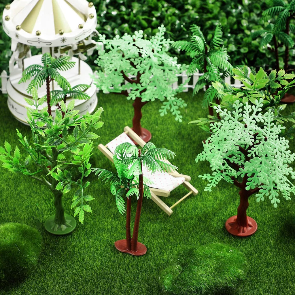 Janinka 36 Pcs Mini Toy Jungle Trees Plastic Model Coconut Trees Figurines with Base Cake Decoration Rainforest Diorama Supplies Scenery Architecture for Craft, Building, Scenery Landscape, 4 Styles