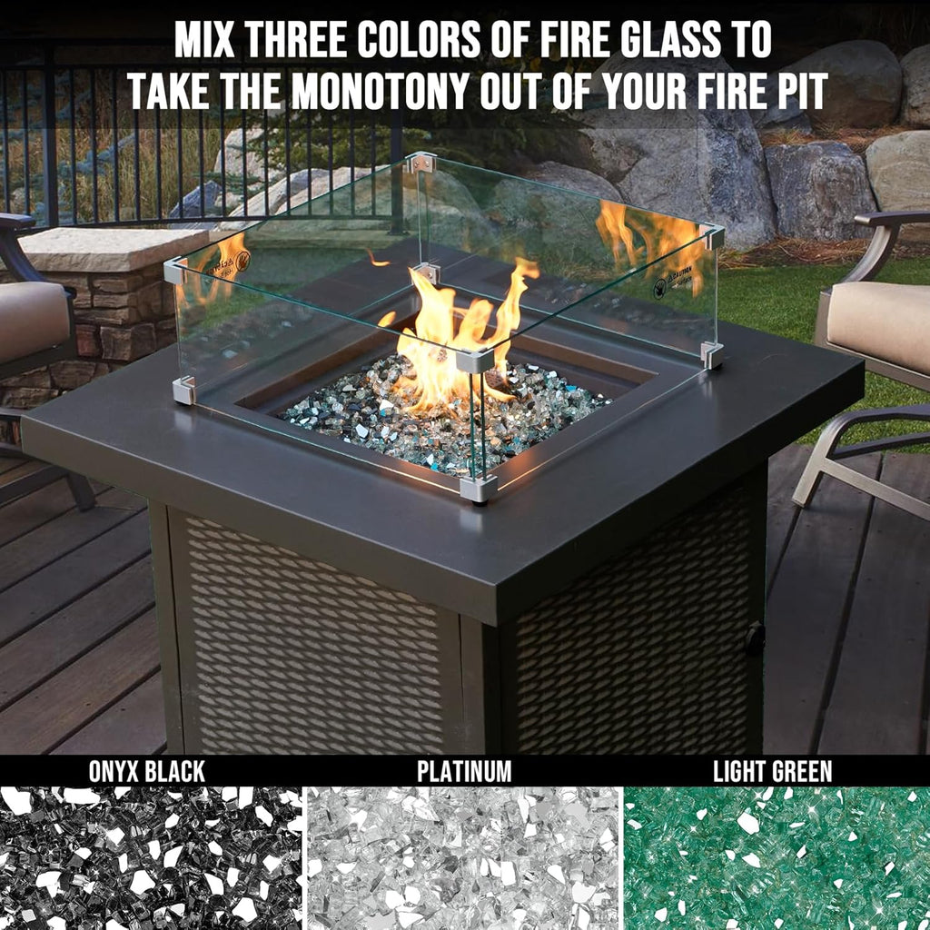Skyflame 10-Pound Blended Fire Glass for Fire Pit Fireplace Landscaping - 1/4 Inch Reflective Tempered Fireglass Onyx Black, Platinum, Light Green