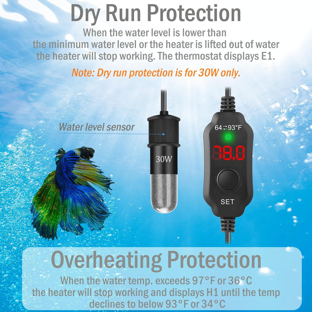 Mini Aquarium Heater 10W Super Small Fish Tank Heater with Digital Display Thermostat, Betta Tank Heater Turtle Heater Small Aquarium Heater for 1-2 Gallon Tanks