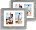 8x10 Picture Frame Set of 2, Grey Wood Frame with Glass Collage Frame, Display Pictures Two 4x6 With Mat or 8 x 10 Without Mat - Horizontal or Vertical Wall Mounting