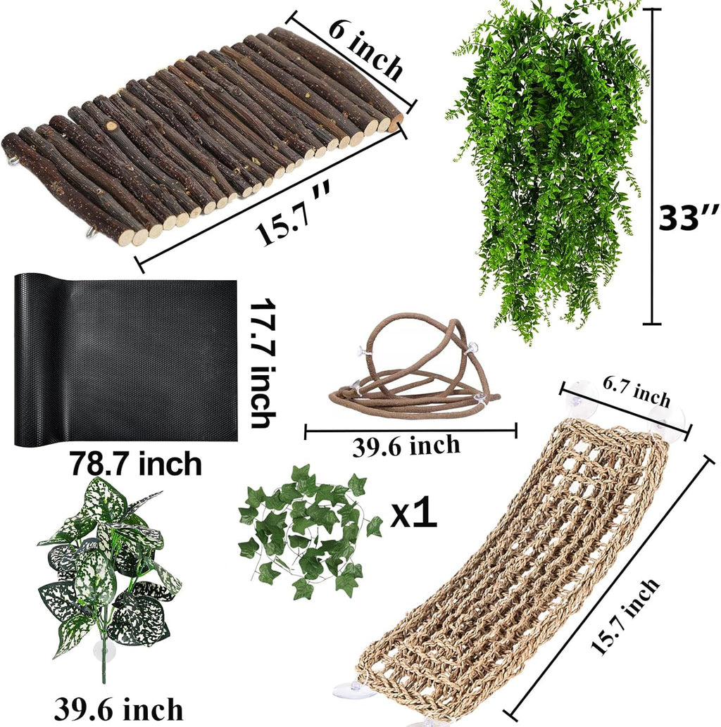 Bearded Dragon Tank Accessories, Reptile Mat Hammock Plants Bridge Jungle Climber Vines Terrarium Decorations for Bearded Dragon Lizard Snake
