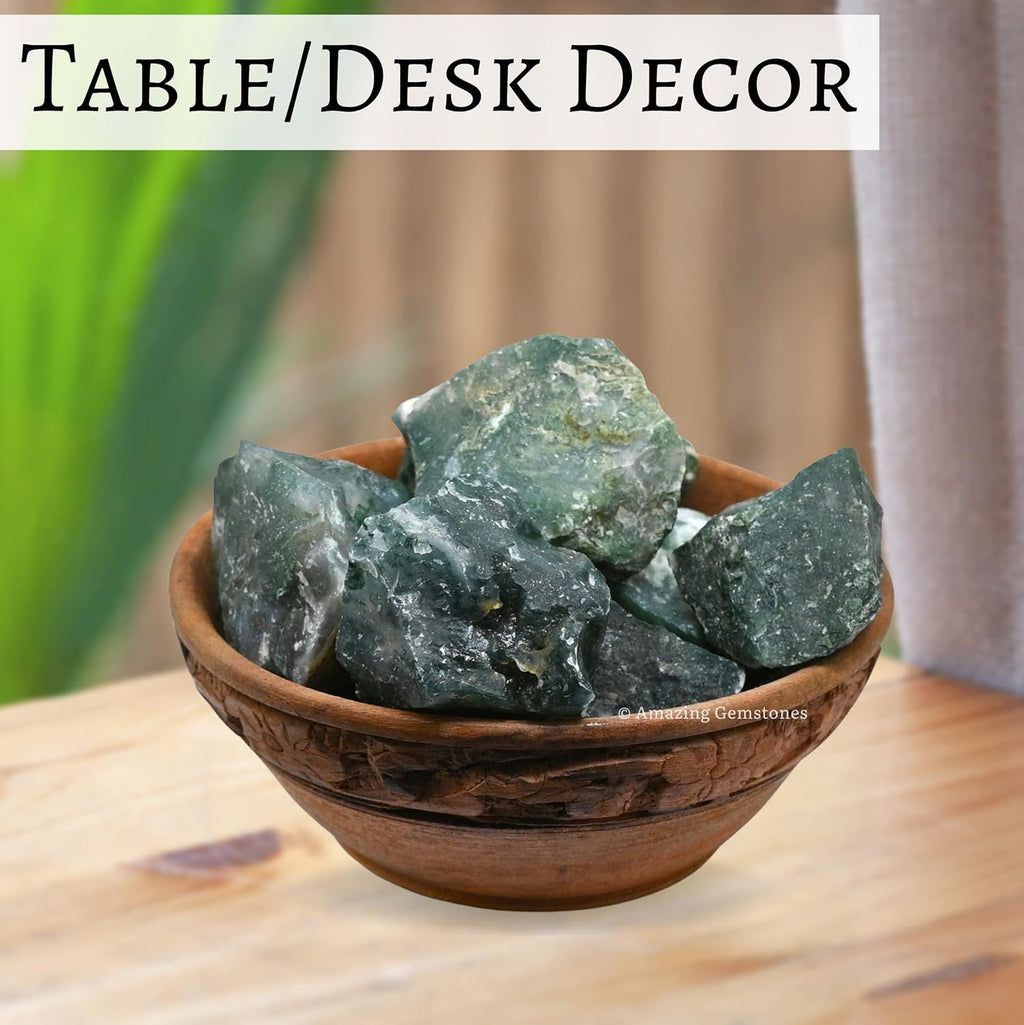 Amazing Gemstone Moss Agate Raw Crystals and Healing Stones, Natural Rocks for Tumbling and DIY Raw Stones and Crystals (1 lb)
