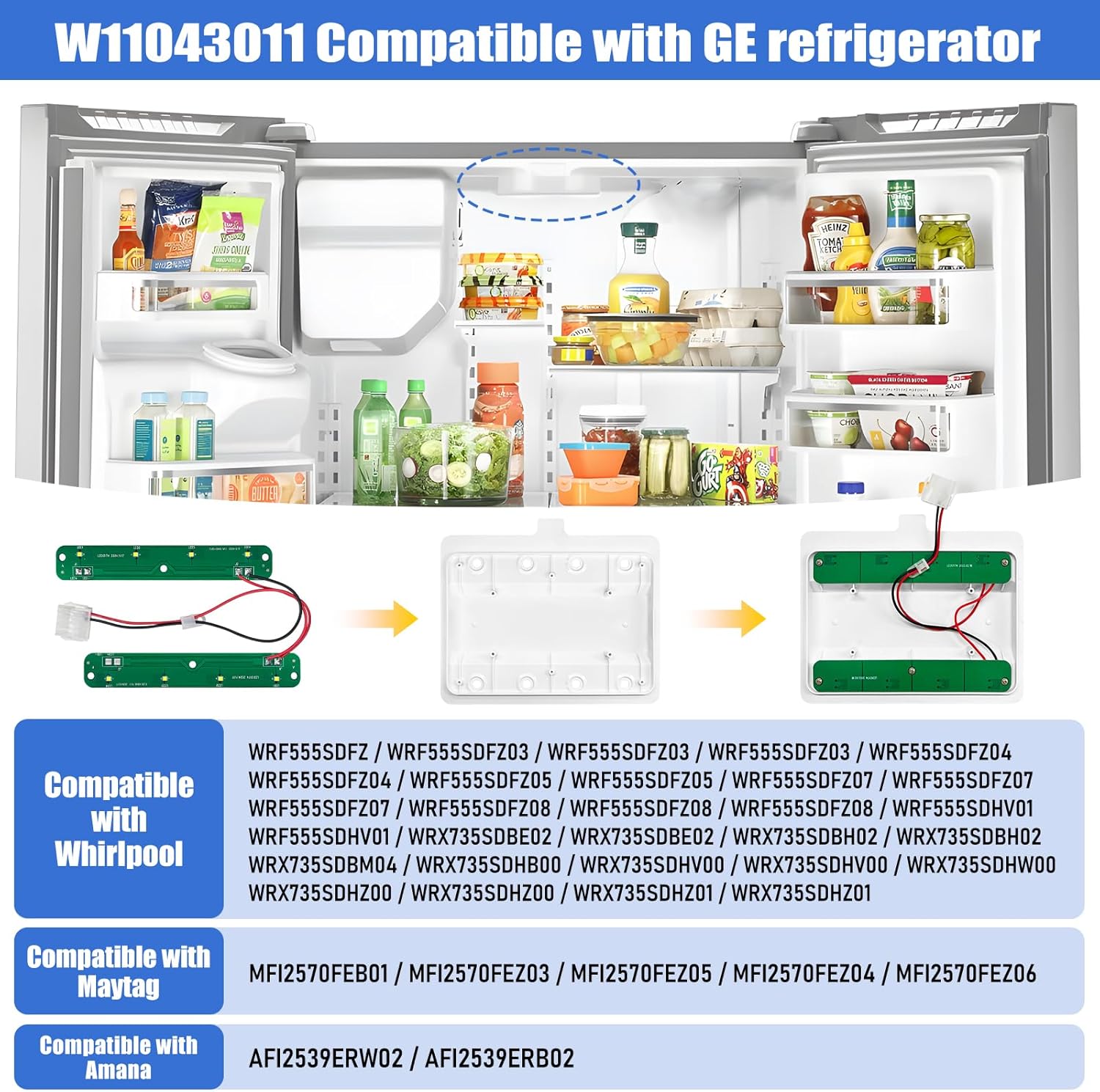 W10866538 Refrigerator LED Light Module - Compatible with Whirlpool, Kenmore, Maytag, Amana, Fridge Light Board Replacement - Replaces W11043011, AP6047972, PS12070396, EAP12070396, 4533926, Q184G2
