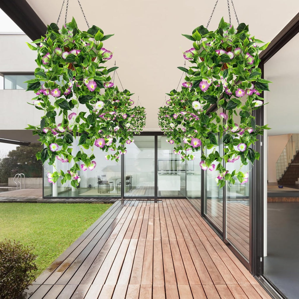 AirSun Artificial Morning Glory Flower Vines, 2pcs 15Feet Hanging Plants Silk Garland Fake Green Plant Home Garden Wall Fence Indoor Outdoor Wedding Birthday Decor
