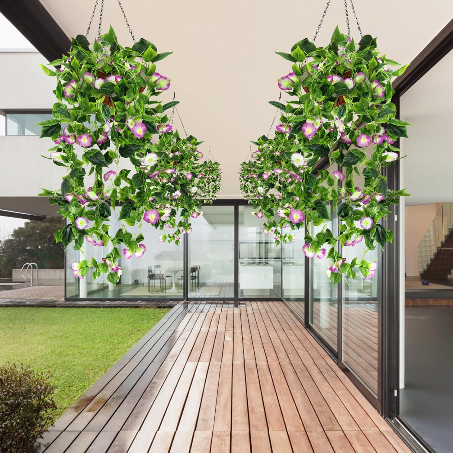 AirSun Artificial Morning Glory Flower Vines, 2pcs 15Feet Hanging Plants Silk Garland Fake Green Plant Home Garden Wall Fence Indoor Outdoor Wedding Birthday Decor