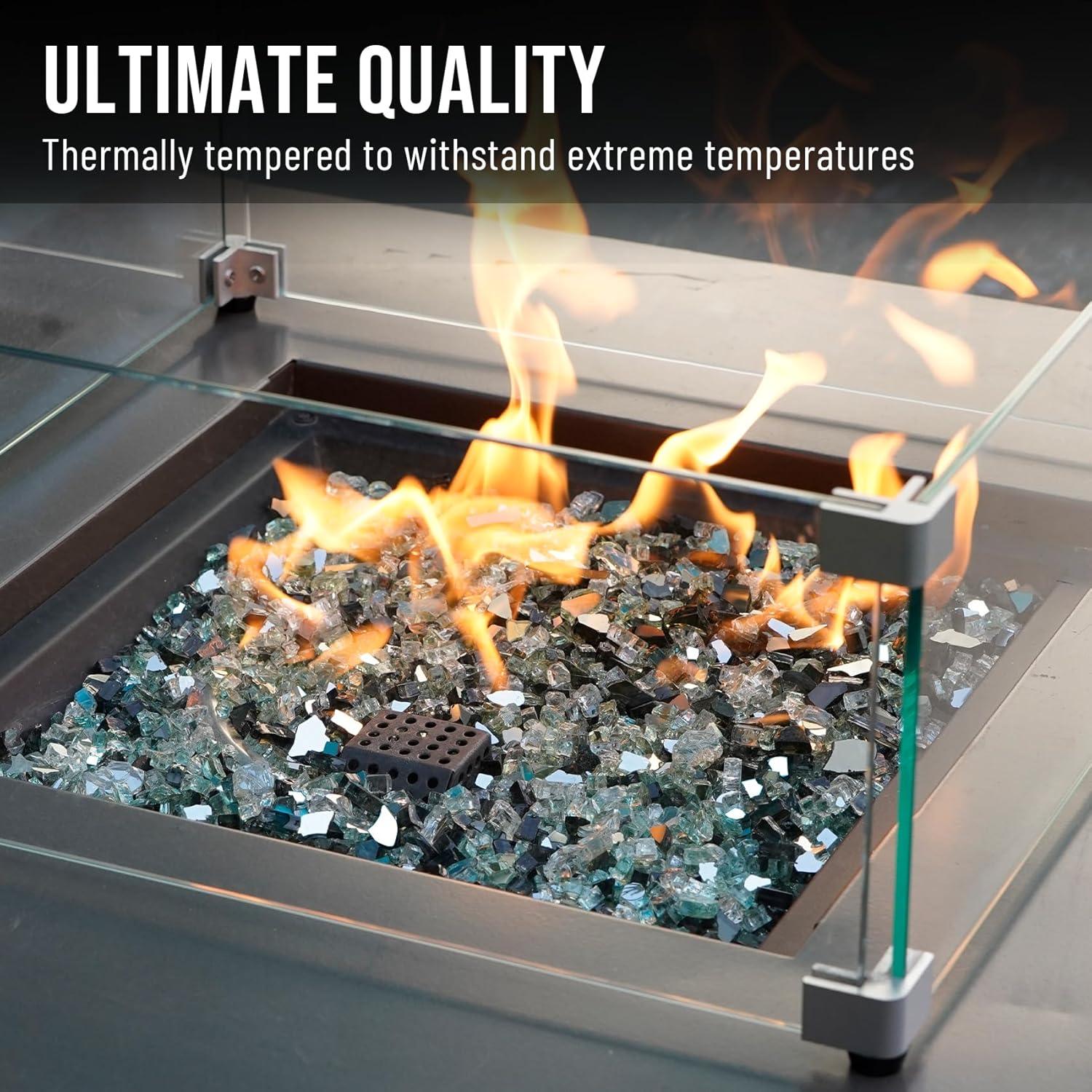Skyflame 10-Pound Blended Fire Glass for Fire Pit Fireplace Landscaping - 1/4 Inch Reflective Tempered Fireglass Onyx Black, Platinum, Light Green