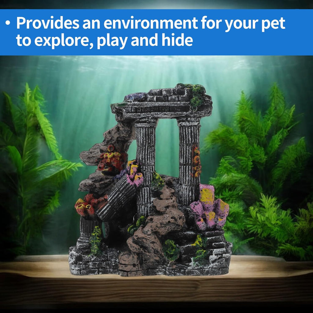 Fish Tank Decorations, Roman Column Decoration, Aquarium Decorations, Enhances Underwater Aesthetic for Fish, Black Gray