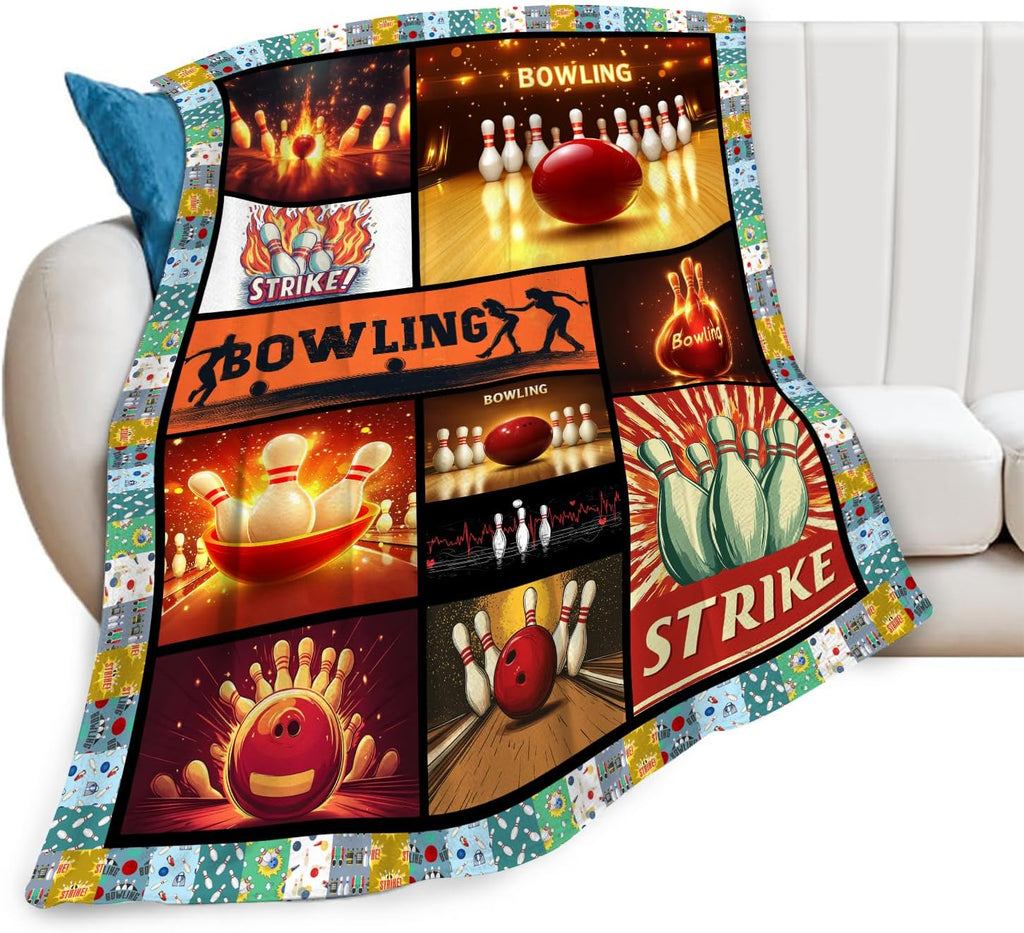 Bowling Blanket Bowling Throw Blanket Gifts for Bowling Lovers Women Men Boys Girls Kids Adults Super Soft Cozy Plush Fluffy Fuzzy Fleece Blanket Home Decor 40''X50''