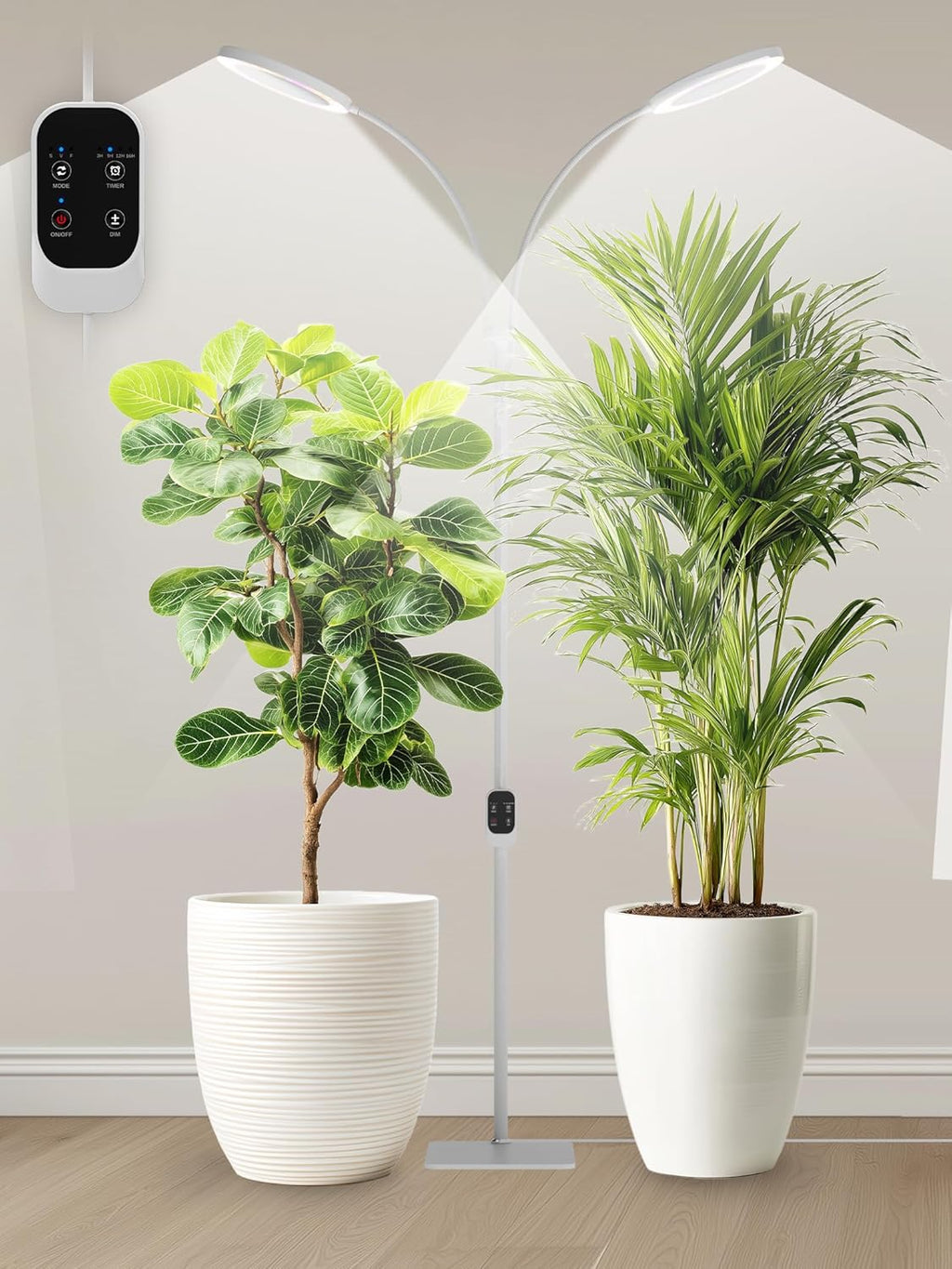 GLOWRIUM Grow Lights for Indoor Plants, Full Spectrum LED Grow Light, Stepless Dimming,3 Lighting Mode and Adjustable Height, Plant Light with 3/9/12/16H Timer (White, 48W)
