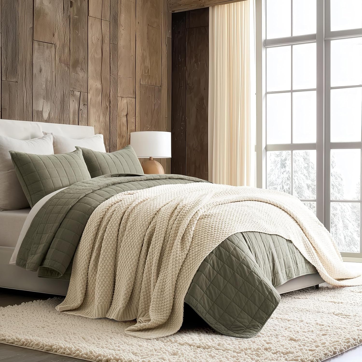 EVERGRACEHOME Chunky Chenille Knit Throw Blanket for Couch, Soft Luxurious Oversized King Moss Stitch Blanket for Bed, Large Cozy Farmhouse Knitted Throw for Sofa, Beige, 92" x 108"