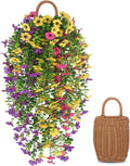 3 PCS Artificial Fake Hanging Flowers Plants with Basket for Spring Outdoor Outside Decoration, UV Resistant Faux Plastic Fabric Flower for Garden Porch Patio Balcony Yard Decor（Mix）