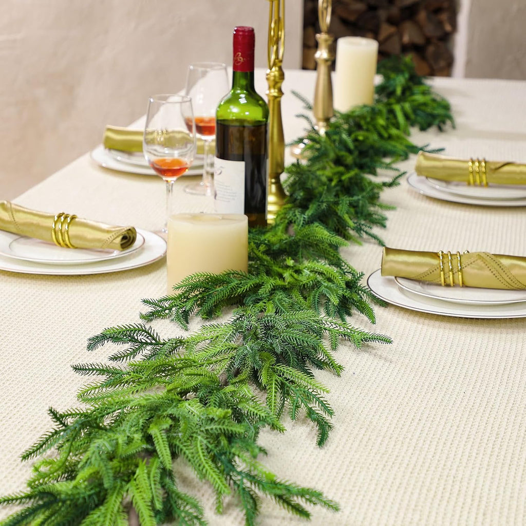 Jutom 2 Pcs 15 Feet Christmas Norfolk Pine Garland Realistic Artificial Faux Greenery Cedar Garland for Mantle Holiday Indoor Outdoor Fireplace Winter Christmas Decorations