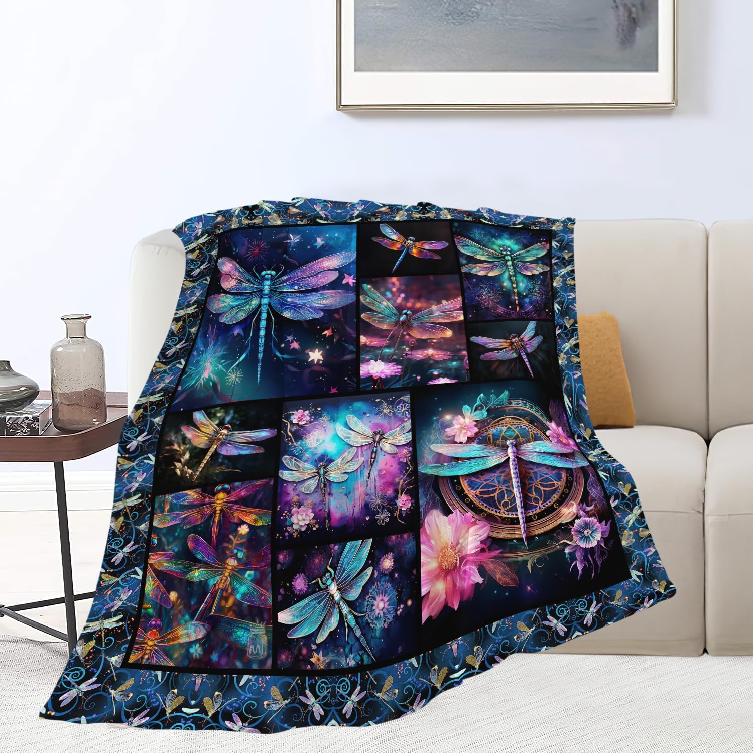 Dragonfly Blanket Dragonfly Throw Blanket Gifts for Women Men Boys Girls Kids Adults Super Soft Cozy Plush Fluffy Fuzzy Fleece Blanket Home Decor 40''X50''