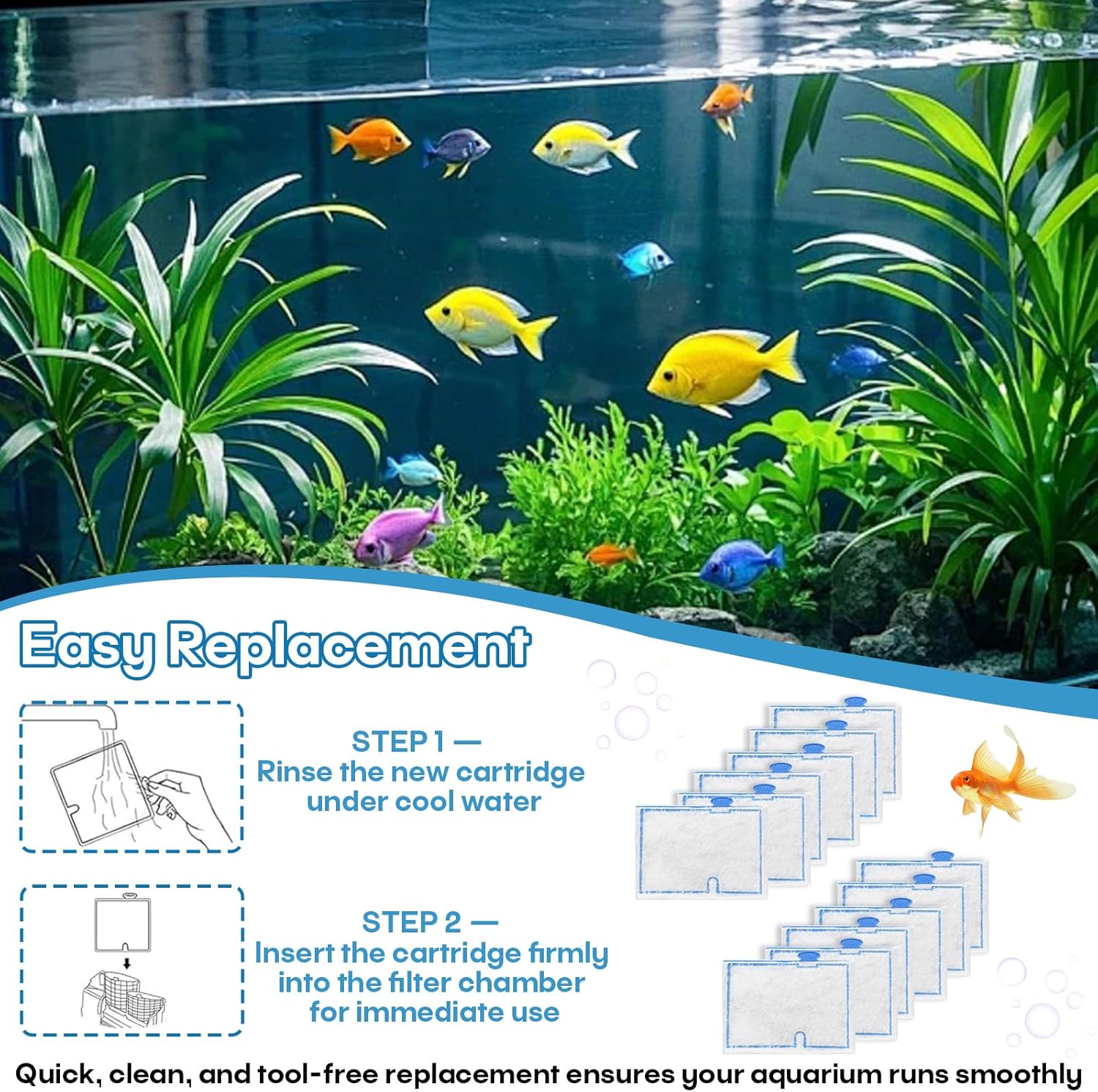 Small Filter Cartridges Compatible with Aqueon Filters (12 Pack), Aquarium Filter Cartridge Replacement for QuietFlow E Internal Power Filter Size 10 and Minibow Aquarium Filters Size 1/2.5/5 Gallon