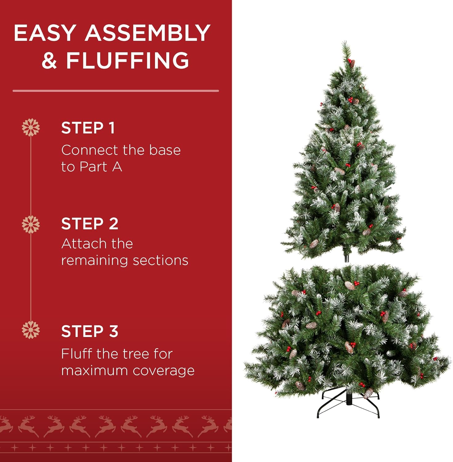 Best Choice Products Christmas Tree Pre-Lit, Pre-Decorated Artificial 4.5ft Frosted Pine Holiday Decoration w/Frosted Tips, Pine Cones, Berries