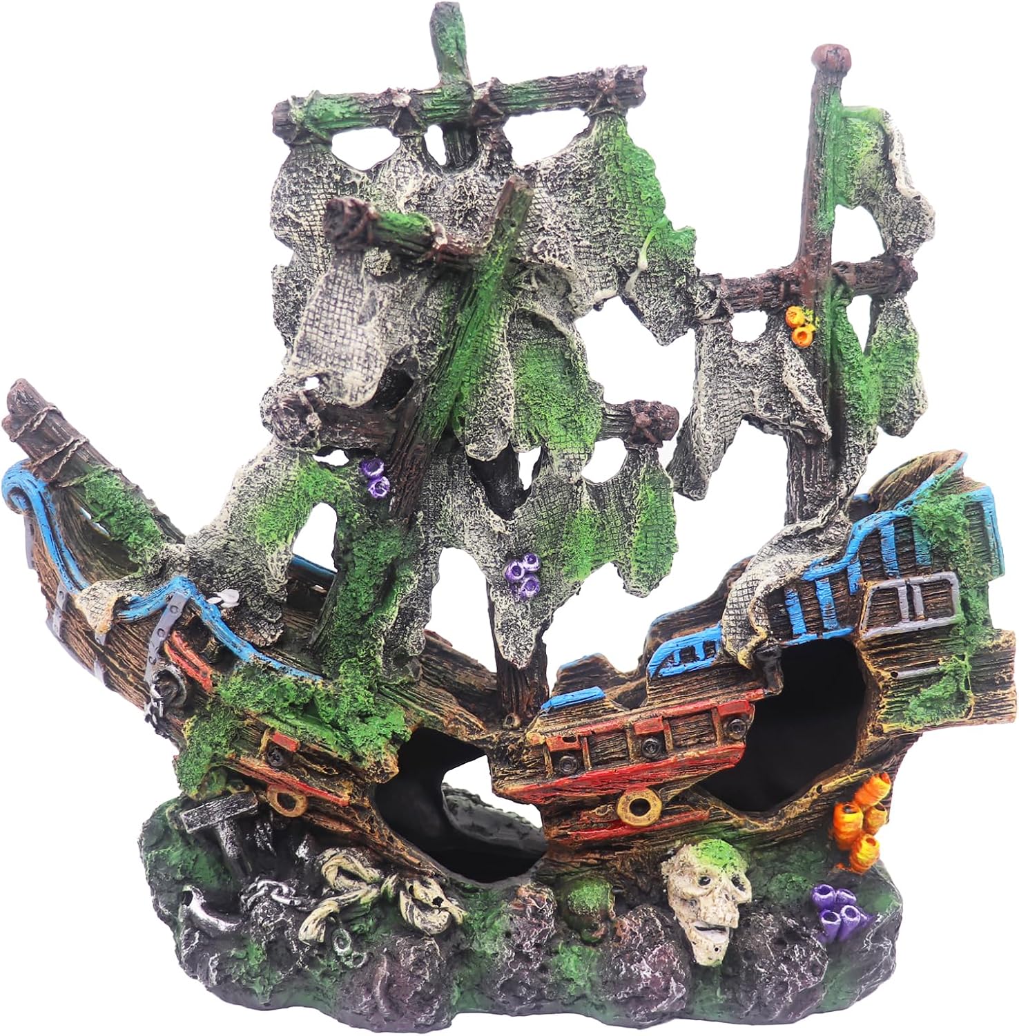 Ulifery Aquarium Boat Shipwreck Sunken Pirate Ship Resin Fish Tank Decorations Aircraft Carrier for Betta Super Large XXL for 55-75 Gallon Tank