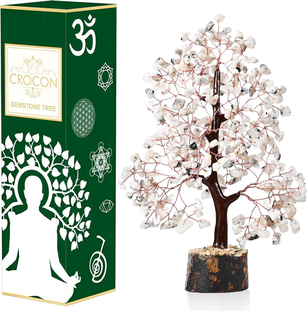 Rainbow Moonstone Chakra Tree of Life Crystal Gemstone Tree Positive Energy Feng Shui Healing Crystal Decoration Artificial Tree Gem Spiritual Gifts for Women House Warming Present for Her & Him