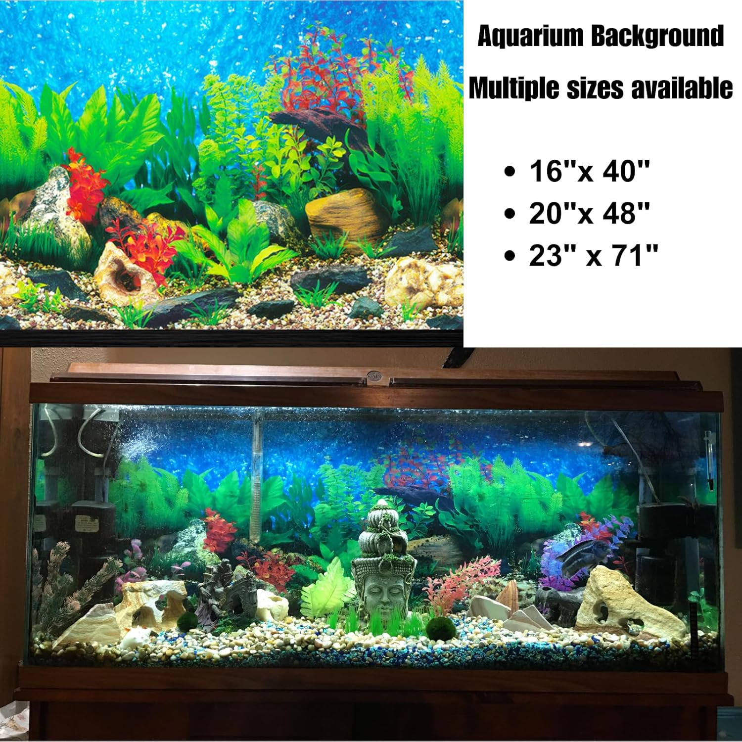 ELEBOX New 20" x 48" Fish Tank Background 2 Sided River Bed & Lake Background Aquarium