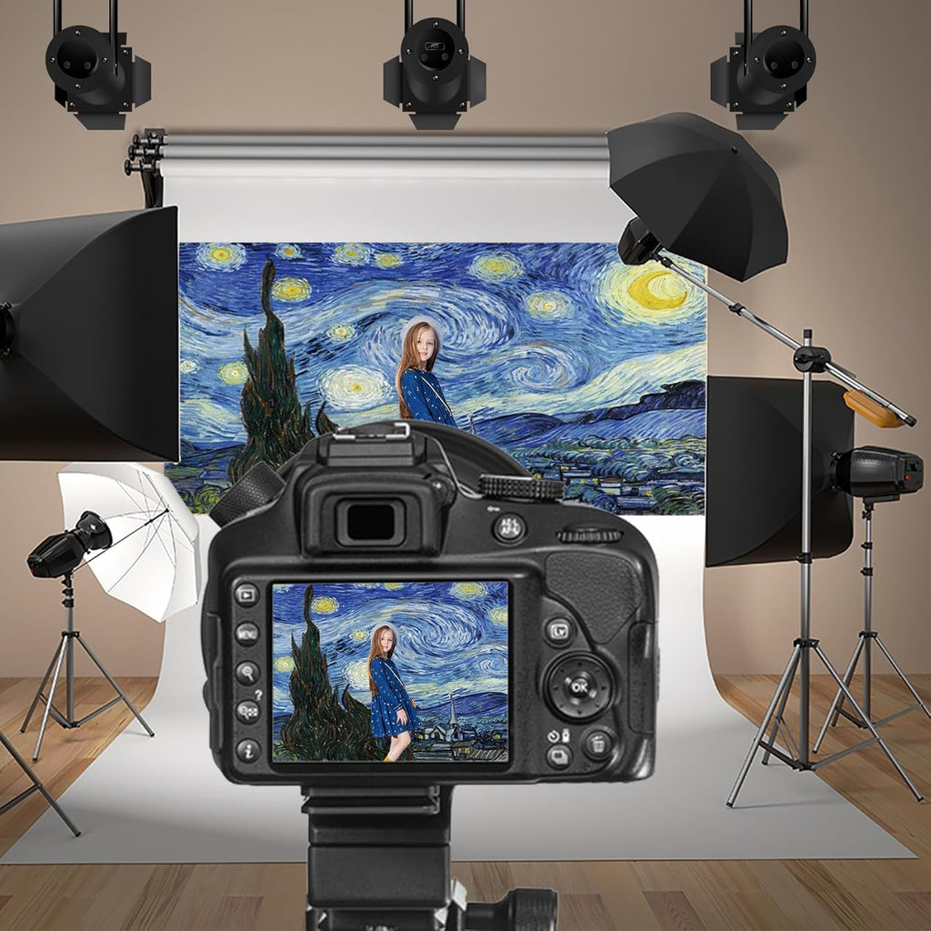 Baocicco 20x10ft Vincent Van Gogh Artwork Starry Sky Backdrop Famous Post-Impressionism Oil Painting Photography Background Wallpaper Decoration Birthday Party Baby Shower Wedding Photo Studio Props