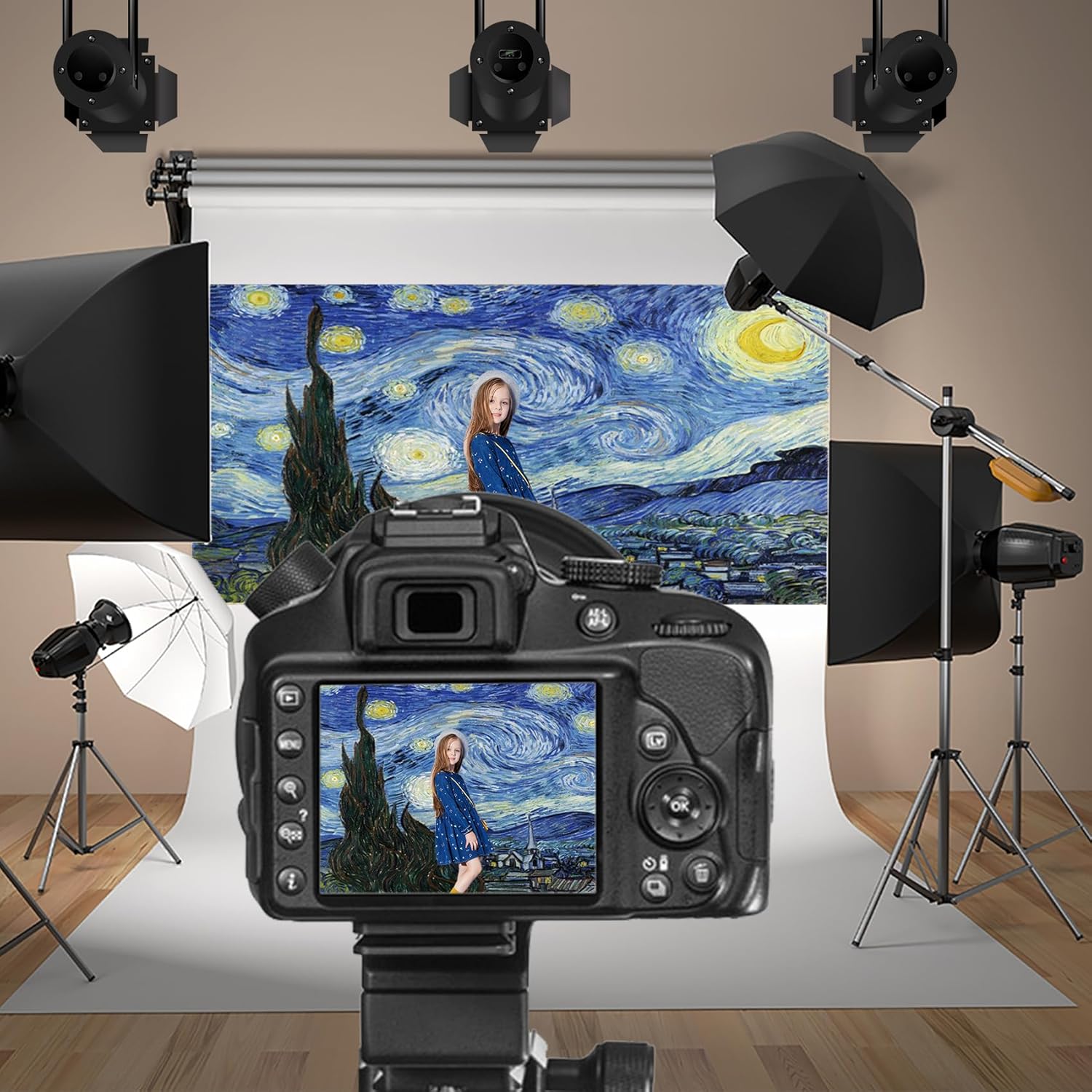 Baocicco 20x10ft Vincent Van Gogh Artwork Starry Sky Backdrop Famous Post-Impressionism Oil Painting Photography Background Wallpaper Decoration Birthday Party Baby Shower Wedding Photo Studio Props